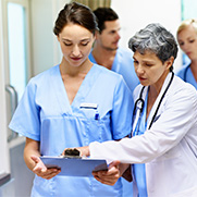 Teaching doctor and medical student